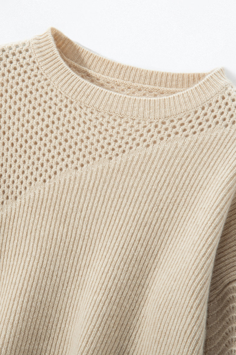 Fringed Round Neck Cropped Hollow Cashmere Sweater