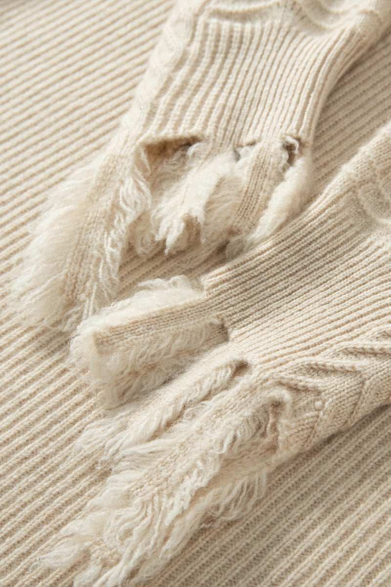 Fringed Round Neck Cropped Hollow Cashmere Sweater