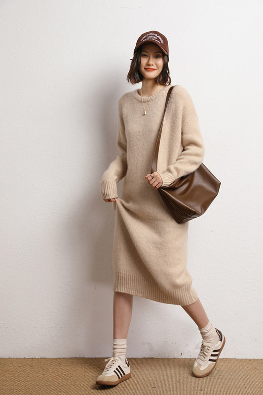 Round neck cashmere knit skirt