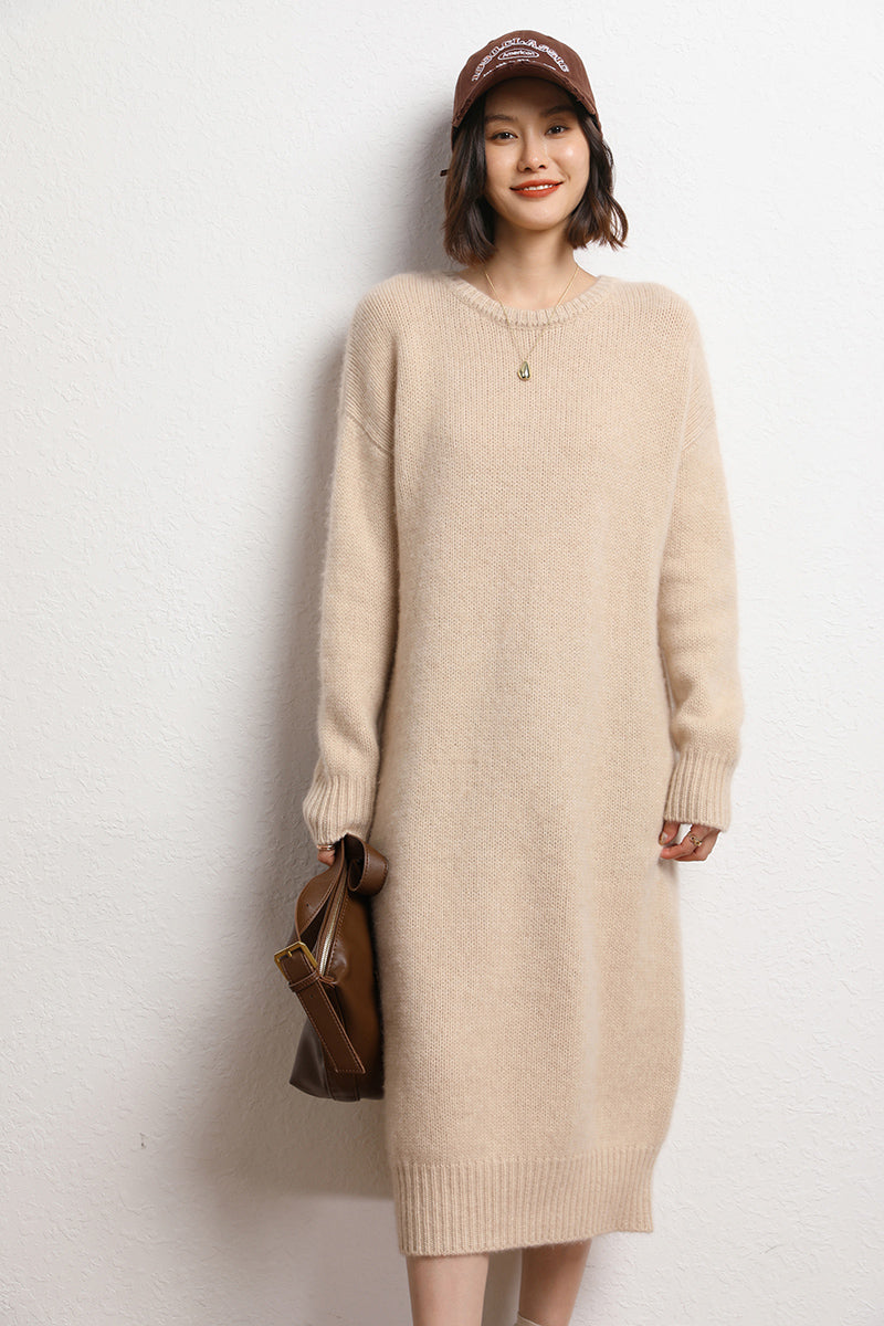 Round neck cashmere knit skirt