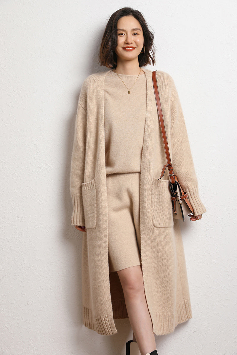 Korean style mid length cashmere cardigan