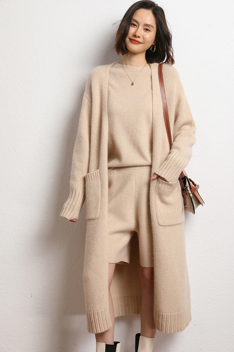 Korean style mid length cashmere cardigan