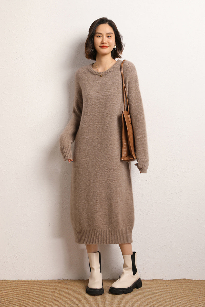 Round neck cashmere knit skirt